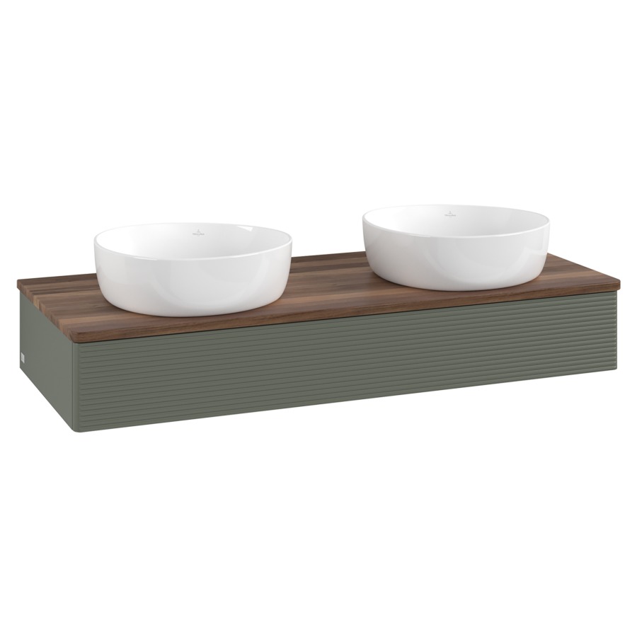 Élément inférieur  Antao
120 x 19 x 50 cm
élément de tiroir, 1&nbsp;tiroir
avec siphon gain de place
avec matériel de fixation
pour 2 lavabos à poser 101037/234171/234172
recouvrement Warm Walnut
sans trou pour robinet