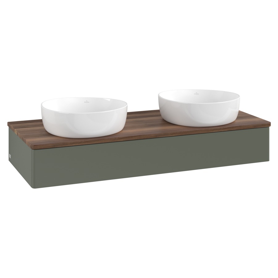 Élément inférieur  Antao
120 x 19 x 50 cm
élément de tiroir, 1&nbsp;tiroir
avec siphon gain de place
avec matériel de fixation
pour 2 lavabos à poser 101037/234171/234172
recouvrement Warm Walnut
sans trou pour robinet