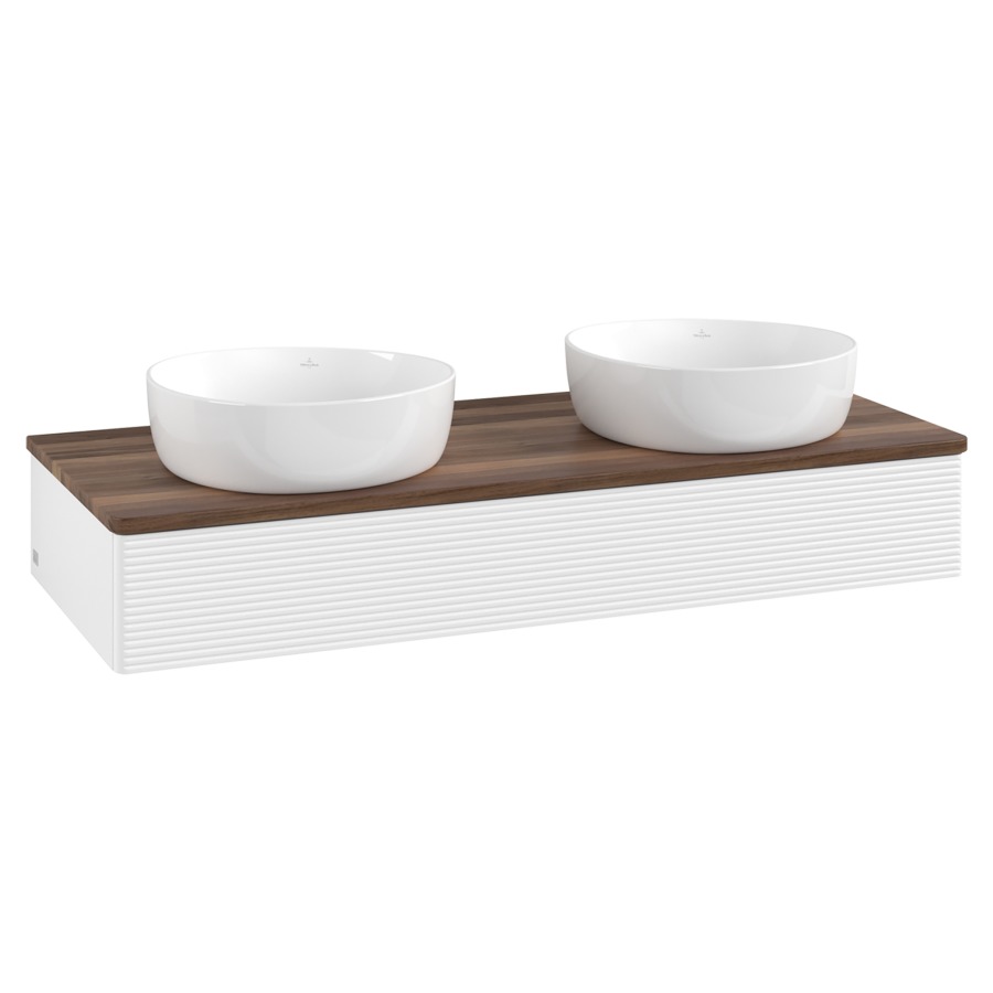 Élément inférieur  Antao
120 x 19 x 50 cm
élément de tiroir, 1&nbsp;tiroir
avec siphon gain de place
avec matériel de fixation
pour 2 lavabos à poser 101037/234171/234172
recouvrement Warm Walnut
sans trou pour robinet