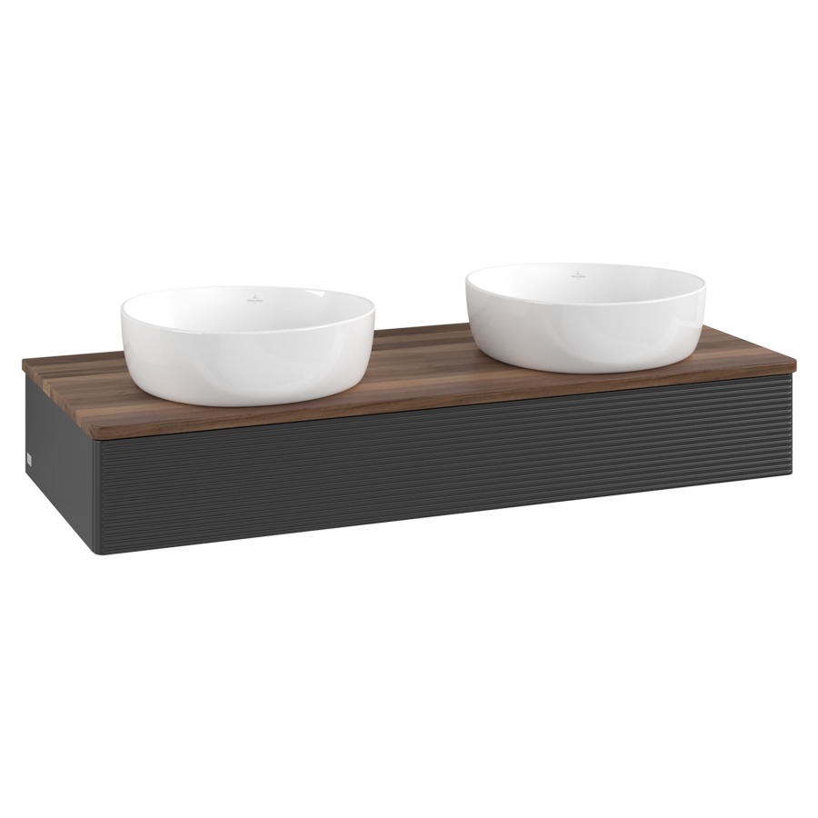 Élément inférieur  Antao
120 x 19 x 50 cm
élément de tiroir, 1&nbsp;tiroir
avec siphon gain de place
avec matériel de fixation
pour 2 lavabos à poser 101037/234171/234172
recouvrement Warm Walnut
sans trou pour robinet