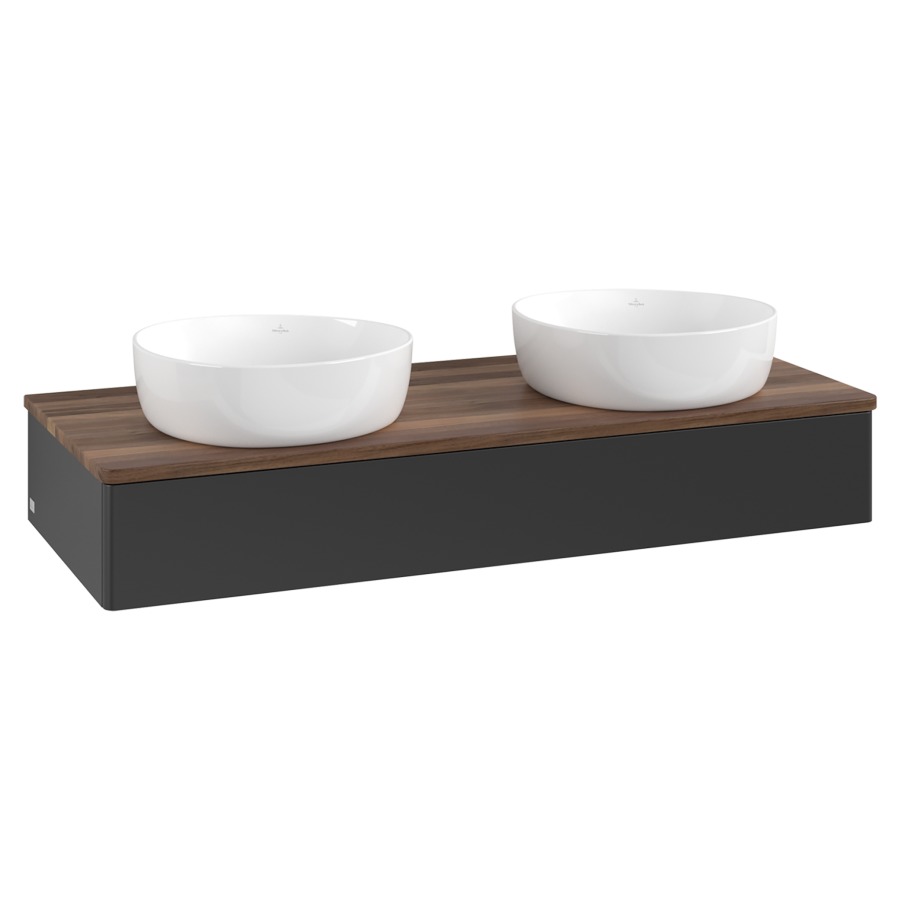 Élément inférieur  Antao
120 x 19 x 50 cm
élément de tiroir, 1&nbsp;tiroir
avec siphon gain de place
avec matériel de fixation
pour 2 lavabos à poser 101037/234171/234172
recouvrement Warm Walnut
sans trou pour robinet