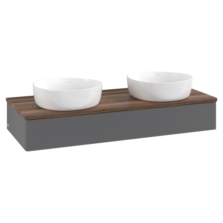 Élément inférieur  Antao
120 x 19 x 50 cm
élément de tiroir, 1&nbsp;tiroir
avec siphon gain de place
avec matériel de fixation
pour 2 lavabos à poser 101037/234171/234172
recouvrement Warm Walnut
sans trou pour robinet