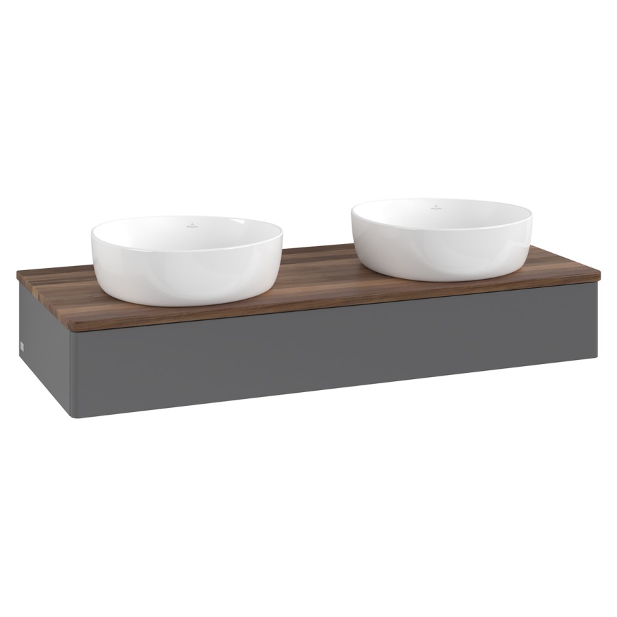 Élément inférieur  Antao
120 x 19 x 50 cm
élément de tiroir, 1&nbsp;tiroir
avec siphon gain de place
avec matériel de fixation
pour 2 lavabos à poser 101037/234171/234172
recouvrement Warm Walnut
sans trou pour robinet