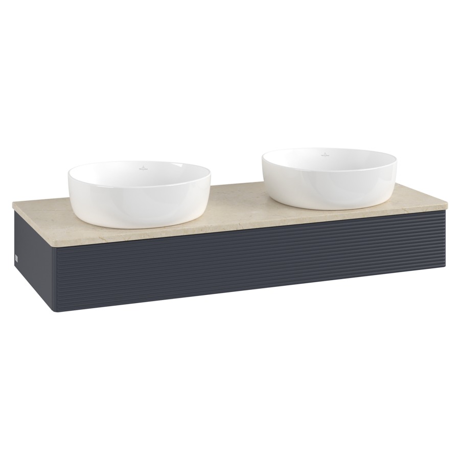 Élément inférieur  Antao
120 x 19 x 50 cm
élément de tiroir, 1&nbsp;tiroir
avec siphon gain de place
avec matériel de fixation
pour 2 lavabos à poser 101037/234171/234172
recouvrement Botticino
sans trou pour robinet