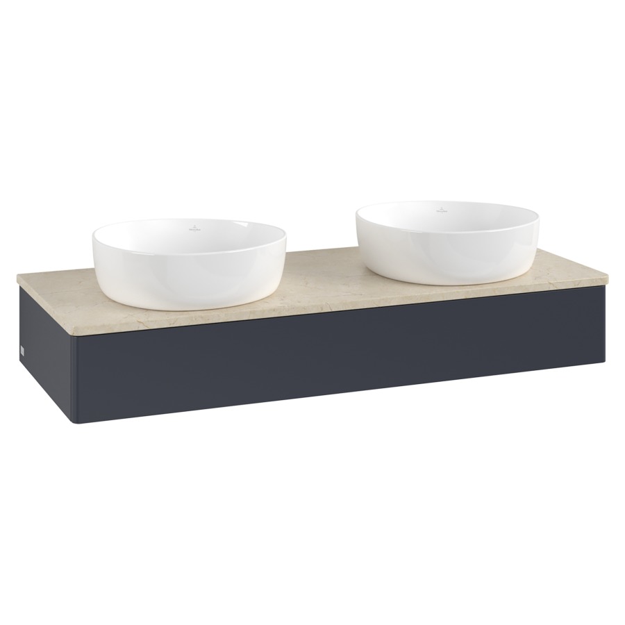 Élément inférieur  Antao
120 x 19 x 50 cm
élément de tiroir, 1&nbsp;tiroir
avec siphon gain de place
avec matériel de fixation
pour 2 lavabos à poser 101037/234171/234172
recouvrement Botticino
sans trou pour robinet