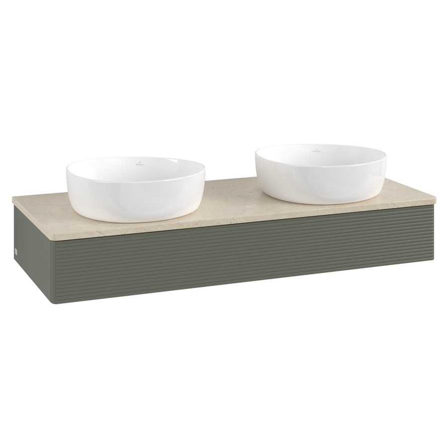 Élément inférieur  Antao
120 x 19 x 50 cm
élément de tiroir, 1&nbsp;tiroir
avec siphon gain de place
avec matériel de fixation
pour 2 lavabos à poser 101037/234171/234172
recouvrement Botticino
sans trou pour robinet