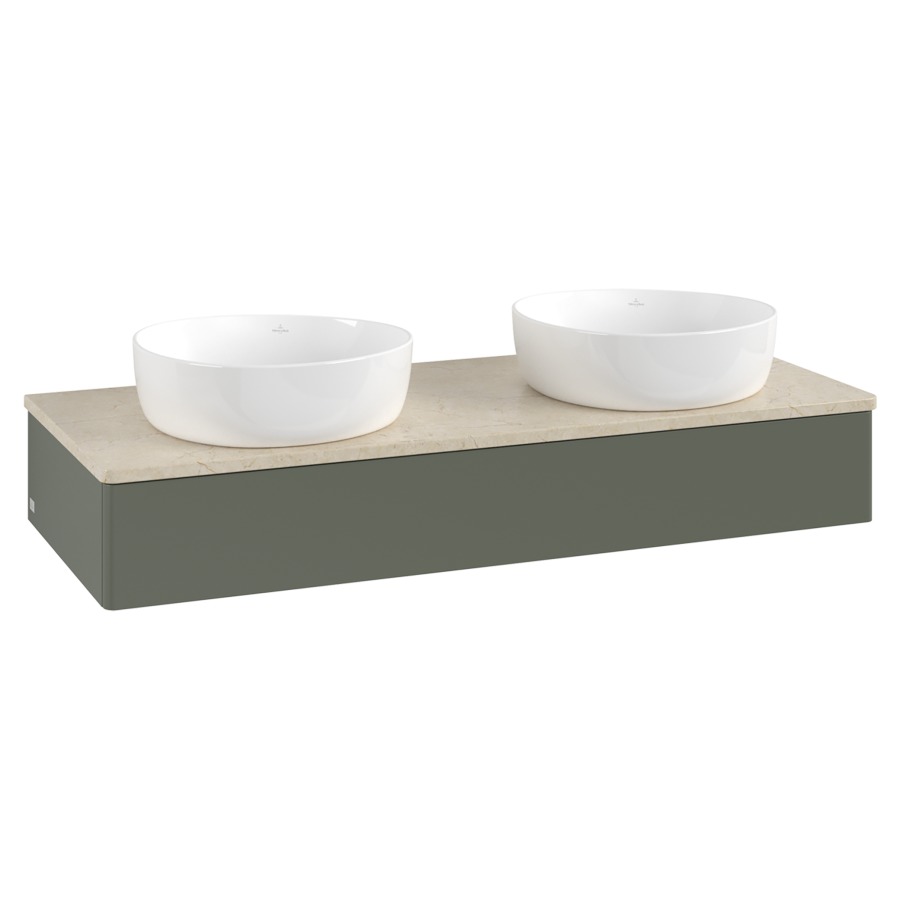 Élément inférieur  Antao
120 x 19 x 50 cm
élément de tiroir, 1&nbsp;tiroir
avec siphon gain de place
avec matériel de fixation
pour 2 lavabos à poser 101037/234171/234172
recouvrement Botticino
sans trou pour robinet