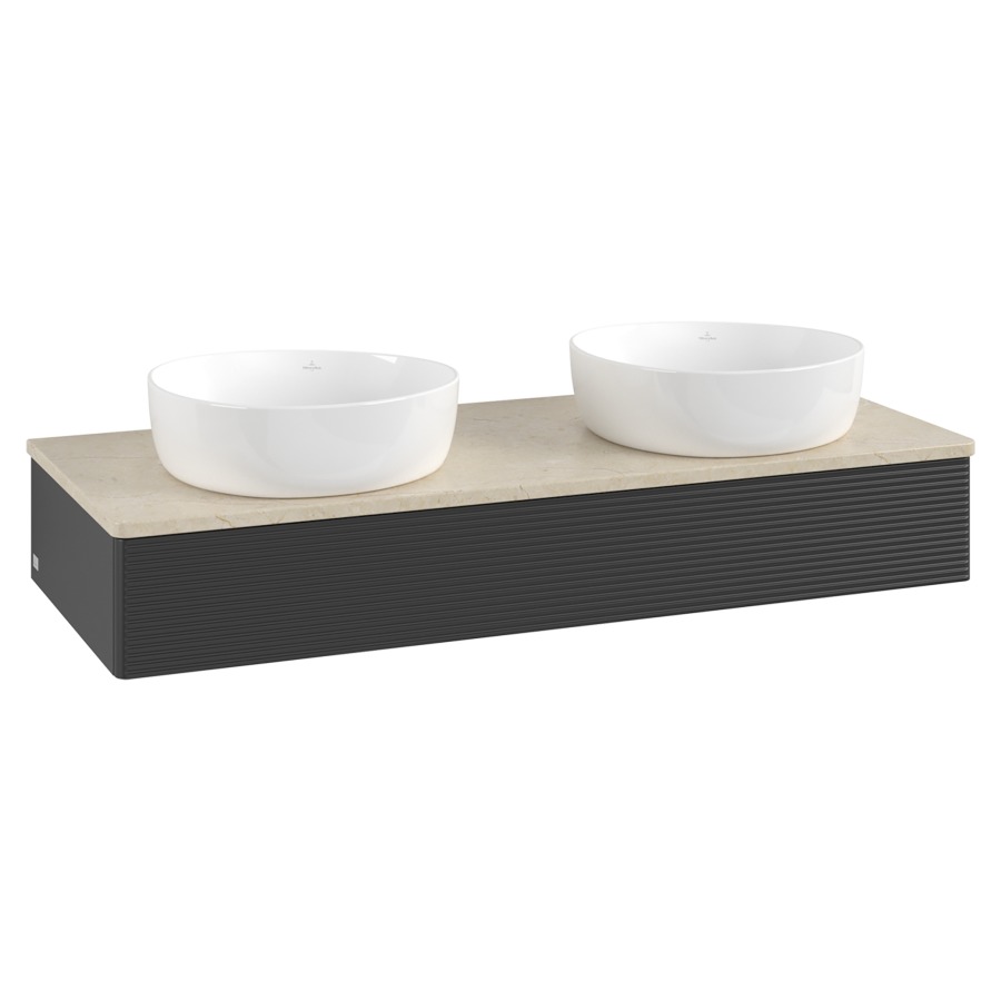 Élément inférieur  Antao
120 x 19 x 50 cm
élément de tiroir, 1&nbsp;tiroir
avec siphon gain de place
avec matériel de fixation
pour 2 lavabos à poser 101037/234171/234172
recouvrement Botticino
sans trou pour robinet