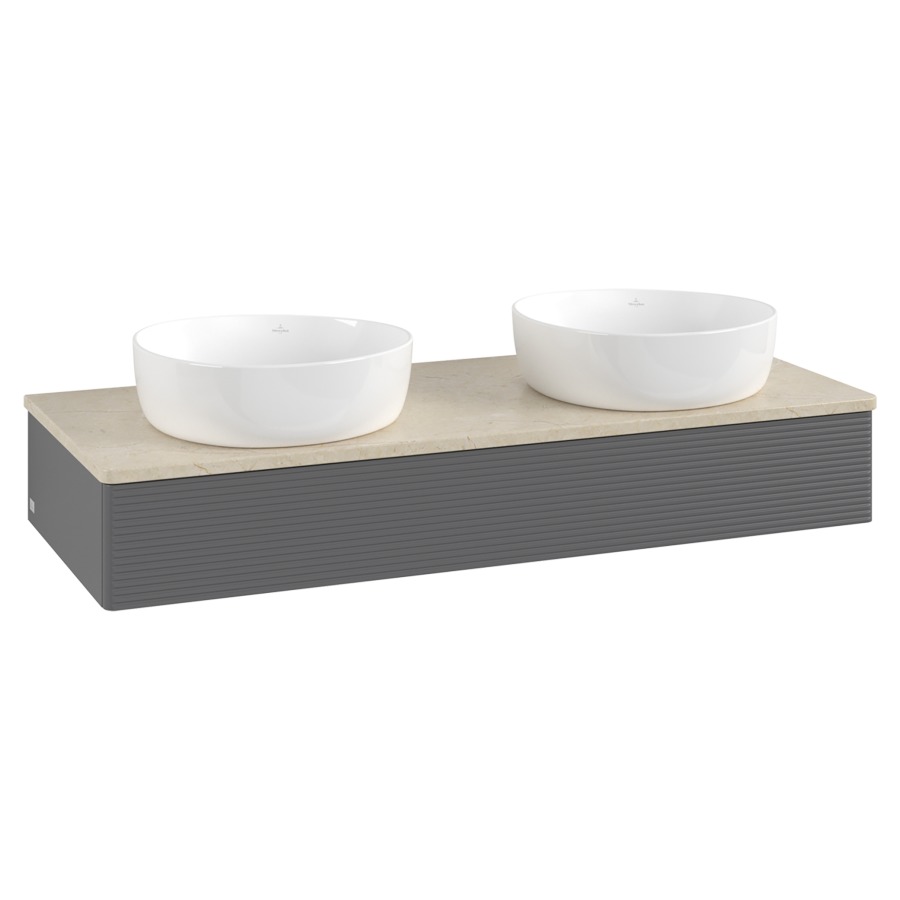 Élément inférieur  Antao
120 x 19 x 50 cm
élément de tiroir, 1&nbsp;tiroir
avec siphon gain de place
avec matériel de fixation
pour 2 lavabos à poser 101037/234171/234172
recouvrement Botticino
sans trou pour robinet