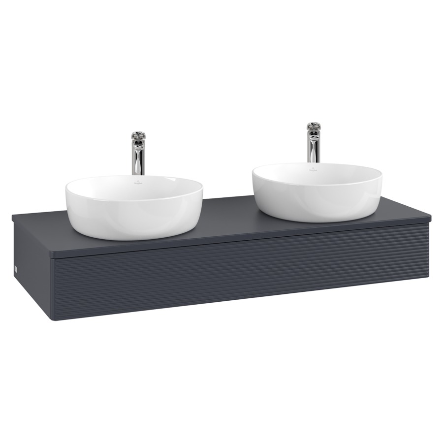 Élément inférieur  Antao
120 x 19 x 50 cm
élément de tiroir, 1&nbsp;tiroir
avec siphon gain de place
avec matériel de fixation
pour 2 lavabos à poser 101037/101038/234182
recouvrement avec trou pour robinet