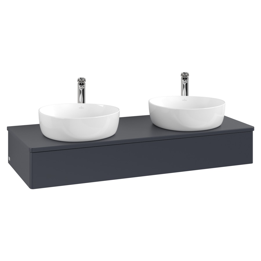 Élément inférieur  Antao
120 x 19 x 50 cm
élément de tiroir, 1&nbsp;tiroir
avec siphon gain de place
avec matériel de fixation
pour 2 lavabos à poser 101037/101038/234182
recouvrement avec trou pour robinet