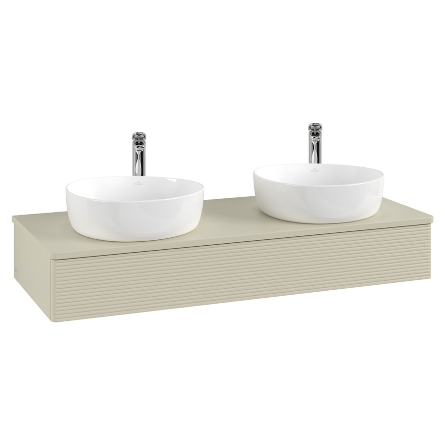 Élément inférieur  Antao
120 x 19 x 50 cm
élément de tiroir, 1&nbsp;tiroir
avec siphon gain de place
avec matériel de fixation
pour 2 lavabos à poser 101037/101038/234182
recouvrement avec trou pour robinet