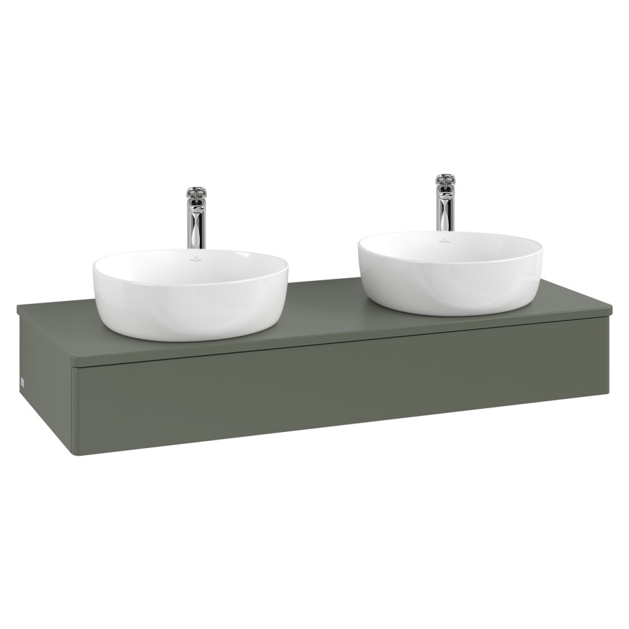 Élément inférieur  Antao
120 x 19 x 50 cm
élément de tiroir, 1&nbsp;tiroir
avec siphon gain de place
avec matériel de fixation
pour 2 lavabos à poser 101037/101038/234182
recouvrement avec trou pour robinet