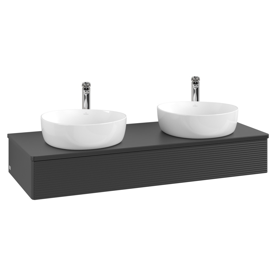 Élément inférieur  Antao
120 x 19 x 50 cm
élément de tiroir, 1&nbsp;tiroir
avec siphon gain de place
avec matériel de fixation
pour 2 lavabos à poser 101037/101038/234182
recouvrement avec trou pour robinet