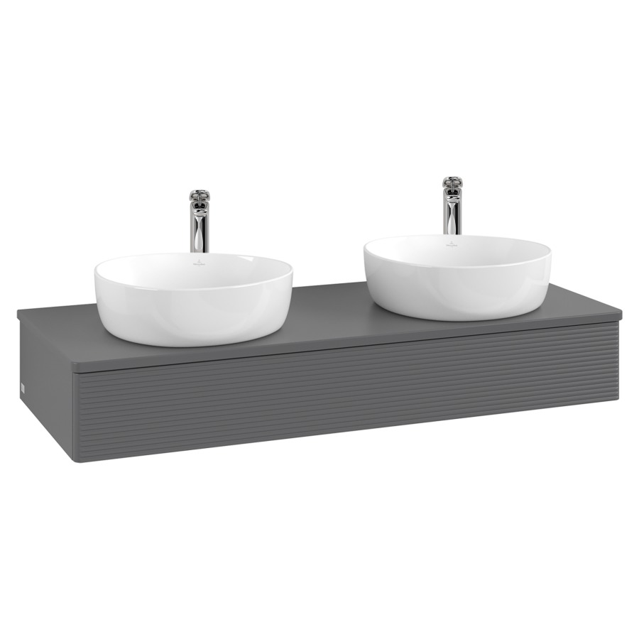 Élément inférieur  Antao
120 x 19 x 50 cm
élément de tiroir, 1&nbsp;tiroir
avec siphon gain de place
avec matériel de fixation
pour 2 lavabos à poser 101037/101038/234182
recouvrement avec trou pour robinet