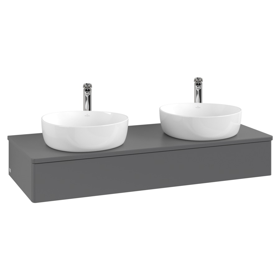 Élément inférieur  Antao
120 x 19 x 50 cm
élément de tiroir, 1&nbsp;tiroir
avec siphon gain de place
avec matériel de fixation
pour 2 lavabos à poser 101037/101038/234182
recouvrement avec trou pour robinet