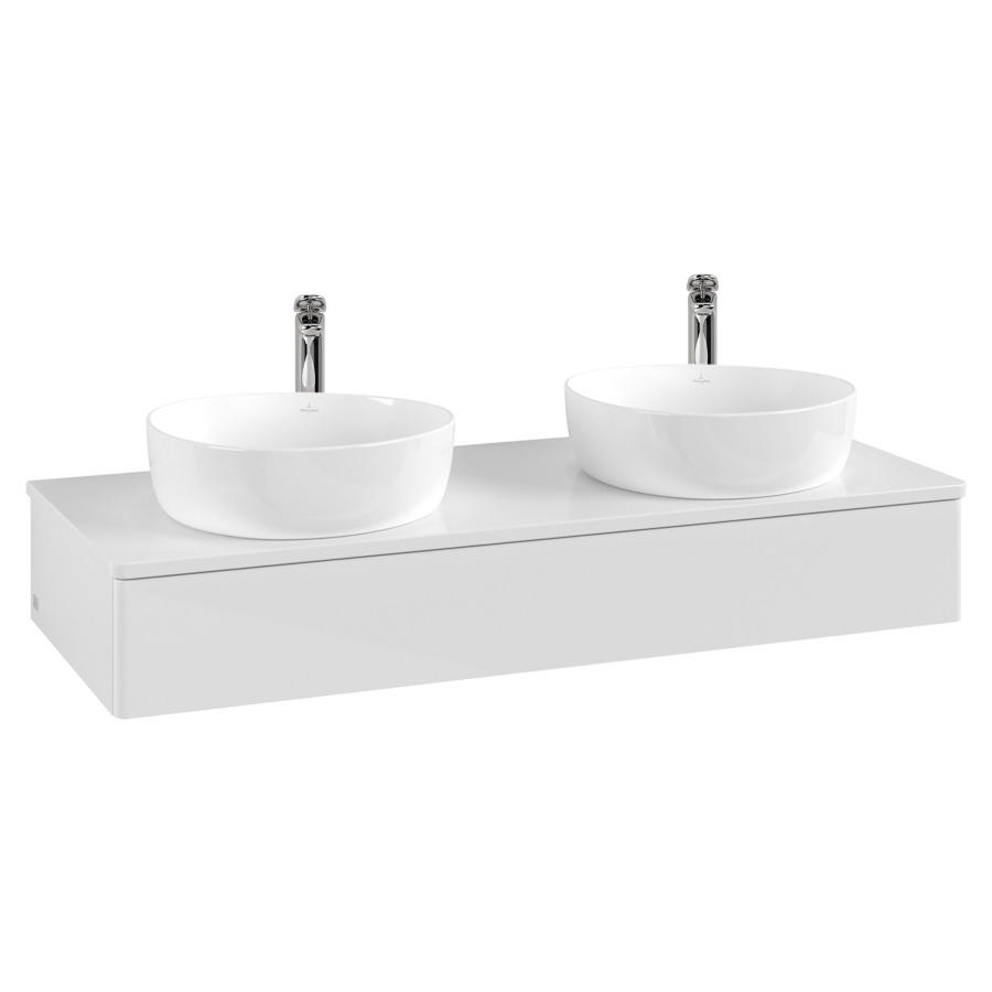 Élément inférieur  Antao
120 x 19 x 50 cm
élément de tiroir, 1&nbsp;tiroir
avec siphon gain de place
avec matériel de fixation
pour 2 lavabos à poser 101037/101038/234182
recouvrement avec trou pour robinet
