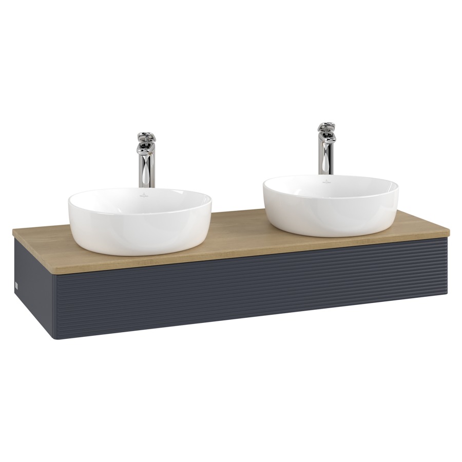 Élément inférieur  Antao
120 x 19 x 50 cm
élément de tiroir, 1&nbsp;tiroir
avec siphon gain de place
avec matériel de fixation
pour 2 lavabos à poser 101037/101038/234182
recouvrement Honey Oak, avec trou pour robinet