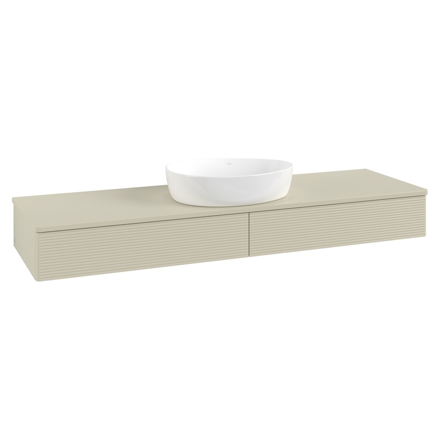 Élément inférieur  Antao
160 x 19 x 50 cm
2&nbsp;éléments de tiroir, 1&nbsp;tiroir chacune
avec siphon gain de place
avec matériel de fixation
pour 1 lavabo à poser 234171/234172/234173
recouvrement sans trou pour robinet