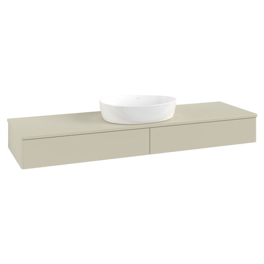 Élément inférieur  Antao
160 x 19 x 50 cm
2&nbsp;éléments de tiroir, 1&nbsp;tiroir chacune
avec siphon gain de place
avec matériel de fixation
pour 1 lavabo à poser 234171/234172/234173
recouvrement sans trou pour robinet