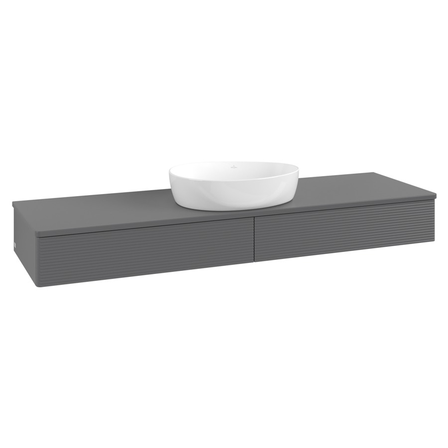 Élément inférieur  Antao
160 x 19 x 50 cm
2&nbsp;éléments de tiroir, 1&nbsp;tiroir chacune
avec siphon gain de place
avec matériel de fixation
pour 1 lavabo à poser 234171/234172/234173
recouvrement sans trou pour robinet