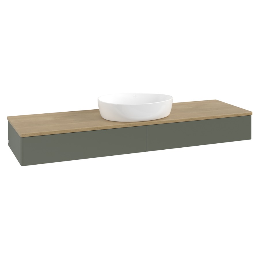 Élément inférieur  Antao
160 x 19 x 50 cm
2&nbsp;éléments de tiroir, 1&nbsp;tiroir chacune
avec siphon gain de place
avec matériel de fixation
pour 1 lavabo à poser 234171/234172/234173
recouvrement Honey Oak
sans trou pour robinet