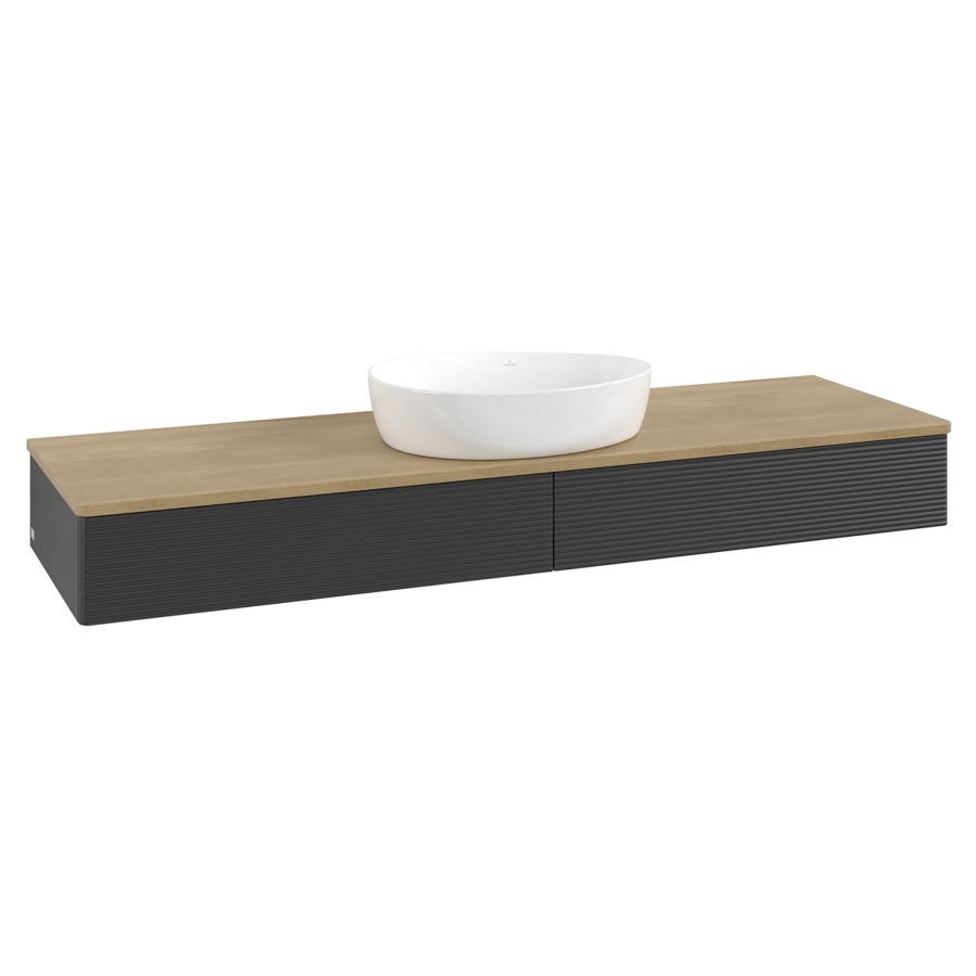 Élément inférieur  Antao
160 x 19 x 50 cm
2&nbsp;éléments de tiroir, 1&nbsp;tiroir chacune
avec siphon gain de place
avec matériel de fixation
pour 1 lavabo à poser 234171/234172/234173
recouvrement Honey Oak
sans trou pour robinet