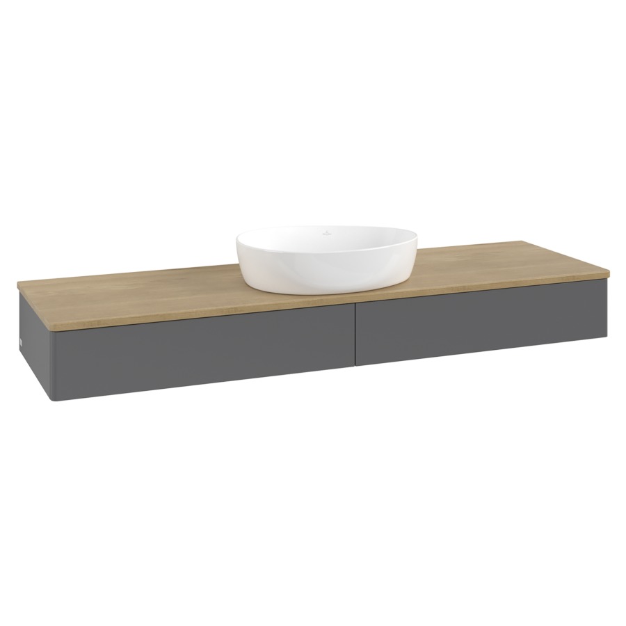 Élément inférieur  Antao
160 x 19 x 50 cm
2&nbsp;éléments de tiroir, 1&nbsp;tiroir chacune
avec siphon gain de place
avec matériel de fixation
pour 1 lavabo à poser 234171/234172/234173
recouvrement Honey Oak
sans trou pour robinet