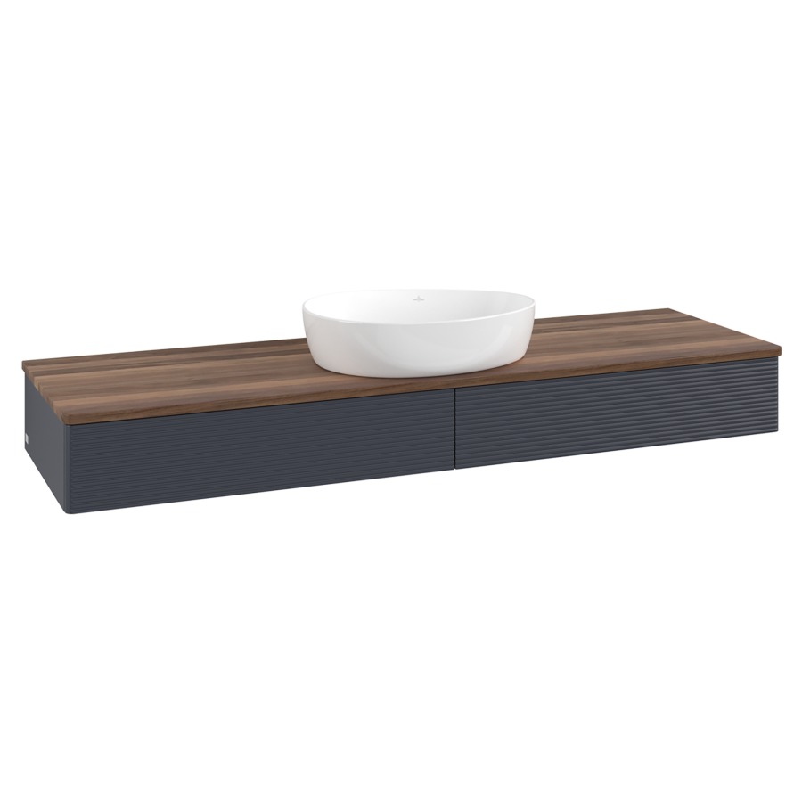 Élément inférieur  Antao
160 x 19 x 50 cm
2&nbsp;éléments de tiroir, 1&nbsp;tiroir chacune
avec siphon gain de place
avec matériel de fixation
pour 1 lavabo à poser 234171/234172/234173
recouvrement Warm Walnut
sans trou pour robinet
