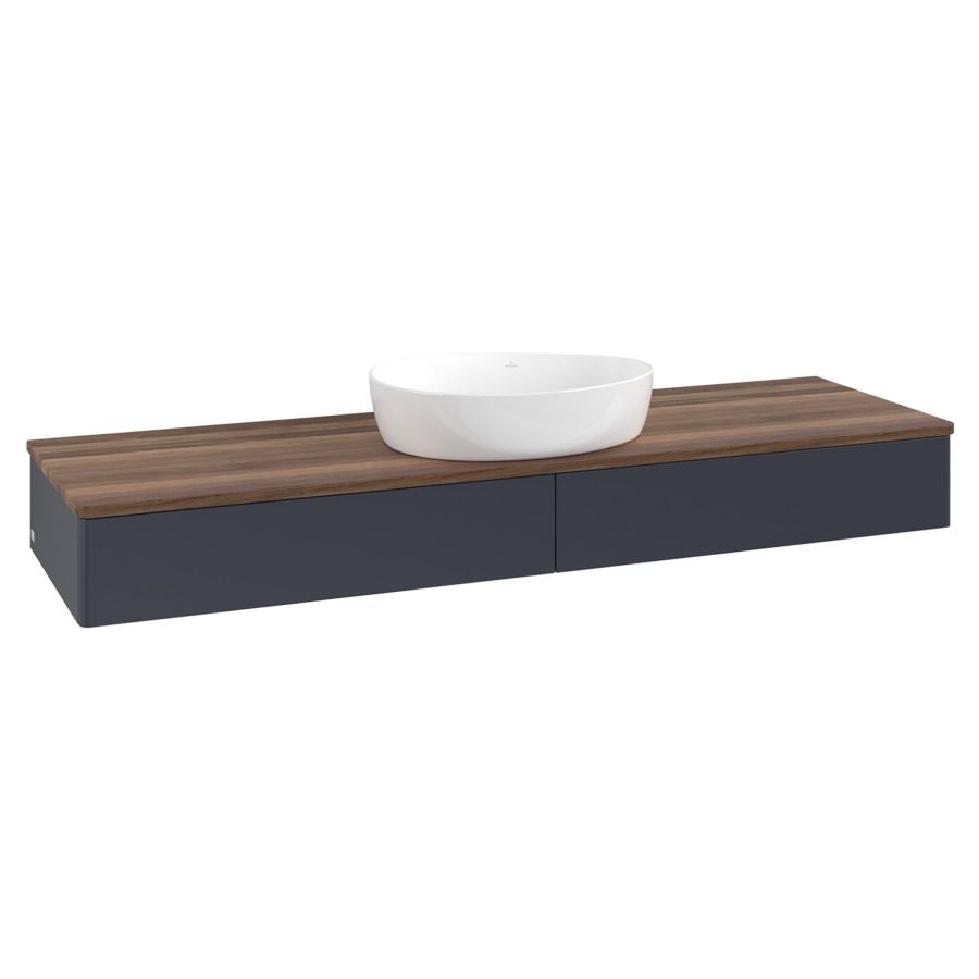 Élément inférieur  Antao
160 x 19 x 50 cm
2&nbsp;éléments de tiroir, 1&nbsp;tiroir chacune
avec siphon gain de place
avec matériel de fixation
pour 1 lavabo à poser 234171/234172/234173
recouvrement Warm Walnut
sans trou pour robinet