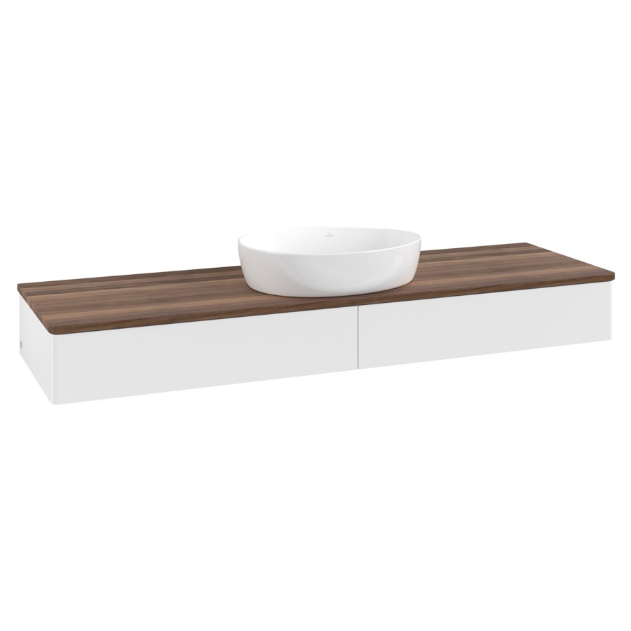 Élément inférieur  Antao
160 x 19 x 50 cm
2&nbsp;éléments de tiroir, 1&nbsp;tiroir chacune
avec siphon gain de place
avec matériel de fixation
pour 1 lavabo à poser 234171/234172/234173
recouvrement Warm Walnut
sans trou pour robinet