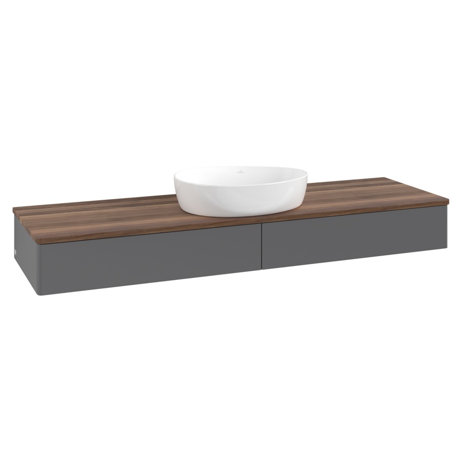 Élément inférieur  Antao
160 x 19 x 50 cm
2&nbsp;éléments de tiroir, 1&nbsp;tiroir chacune
avec siphon gain de place
avec matériel de fixation
pour 1 lavabo à poser 234171/234172/234173
recouvrement Warm Walnut
sans trou pour robinet