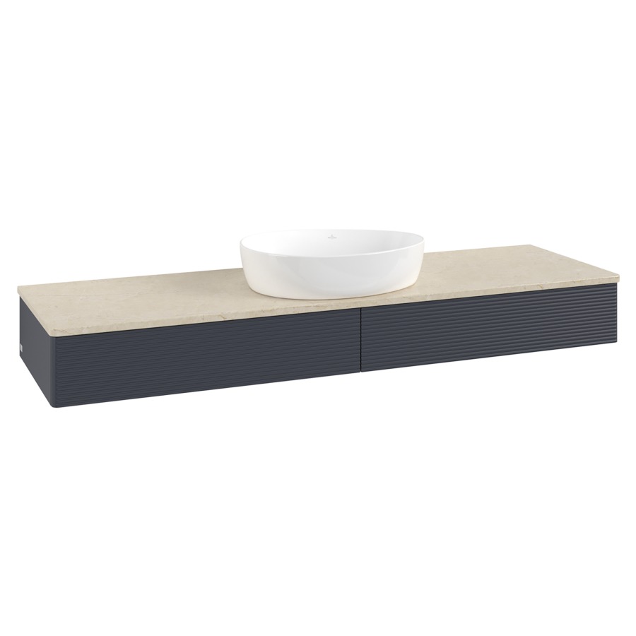 Élément inférieur  Antao
160 x 19 x 50 cm
2&nbsp;éléments de tiroir, 1&nbsp;tiroir chacune
avec siphon gain de place
avec matériel de fixation
pour 1 lavabo à poser 234171/234172/234173
recouvrement Botticino
sans trou pour robinet