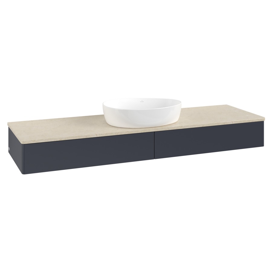 Élément inférieur  Antao
160 x 19 x 50 cm
2&nbsp;éléments de tiroir, 1&nbsp;tiroir chacune
avec siphon gain de place
avec matériel de fixation
pour 1 lavabo à poser 234171/234172/234173
recouvrement Botticino
sans trou pour robinet
