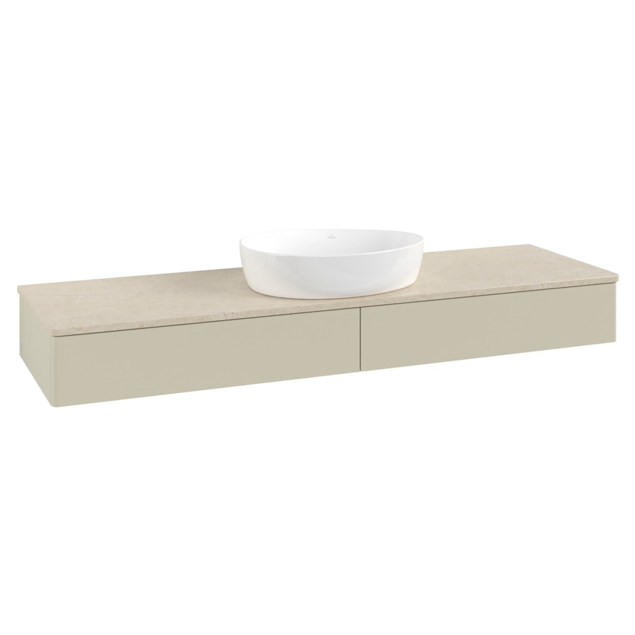 Élément inférieur  Antao
160 x 19 x 50 cm
2&nbsp;éléments de tiroir, 1&nbsp;tiroir chacune
avec siphon gain de place
avec matériel de fixation
pour 1 lavabo à poser 234171/234172/234173
recouvrement Botticino
sans trou pour robinet