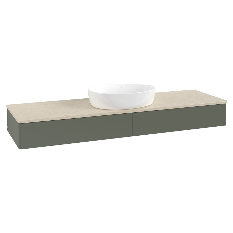 Élément inférieur  Antao
160 x 19 x 50 cm
2&nbsp;éléments de tiroir, 1&nbsp;tiroir chacune
avec siphon gain de place
avec matériel de fixation
pour 1 lavabo à poser 234171/234172/234173
recouvrement Botticino
sans trou pour robinet