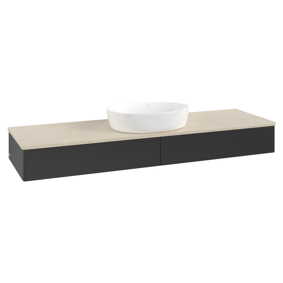 Élément inférieur  Antao
160 x 19 x 50 cm
2&nbsp;éléments de tiroir, 1&nbsp;tiroir chacune
avec siphon gain de place
avec matériel de fixation
pour 1 lavabo à poser 234171/234172/234173
recouvrement Botticino
sans trou pour robinet