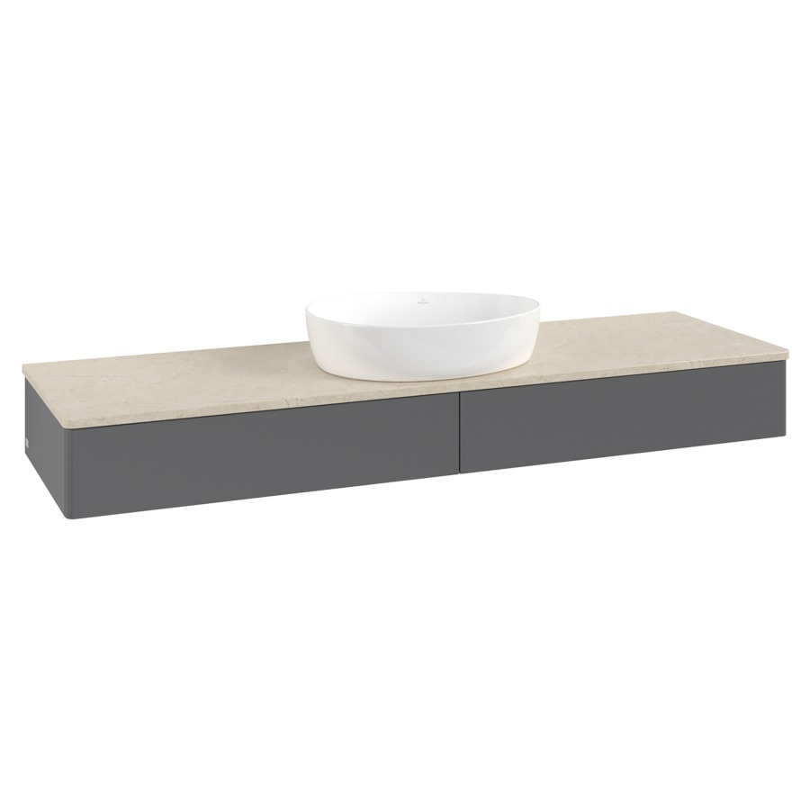 Élément inférieur  Antao
160 x 19 x 50 cm
2&nbsp;éléments de tiroir, 1&nbsp;tiroir chacune
avec siphon gain de place
avec matériel de fixation
pour 1 lavabo à poser 234171/234172/234173
recouvrement Botticino
sans trou pour robinet