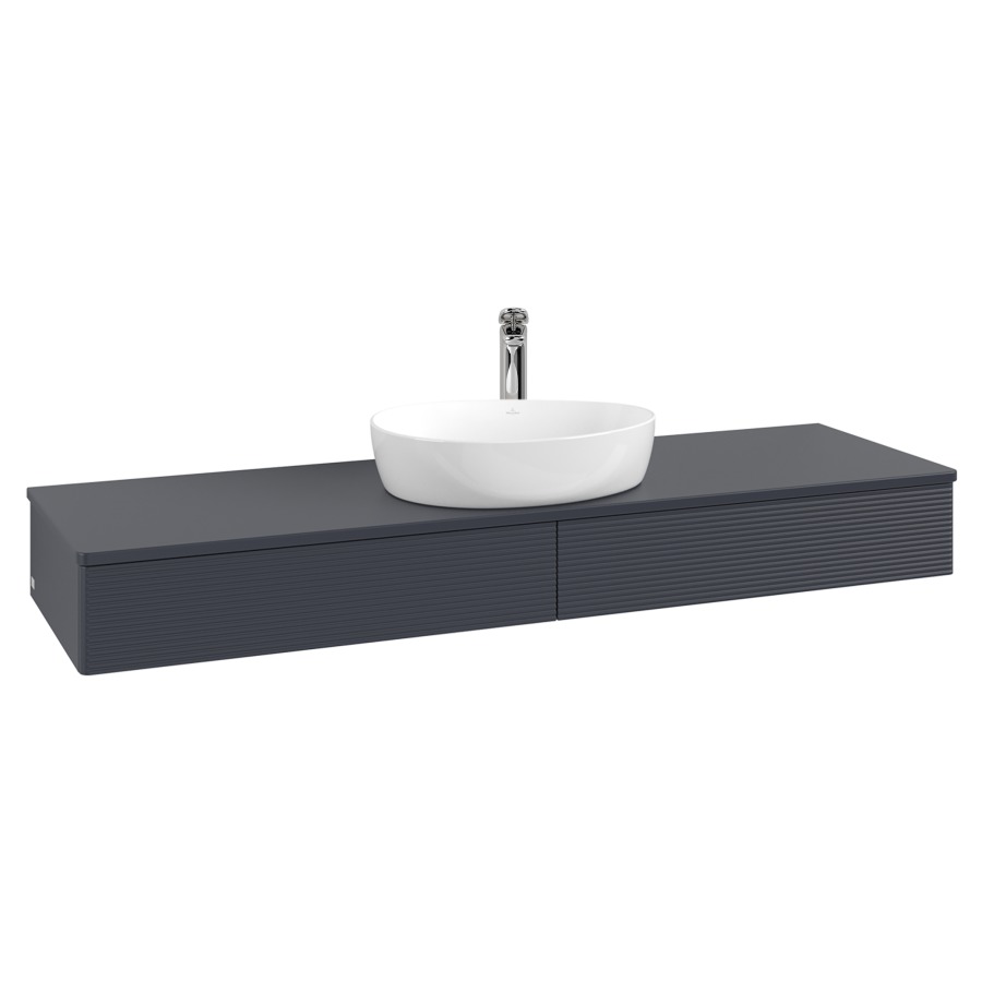 Élément inférieur  Antao
160 x 19 x 50 cm
2&nbsp;éléments de tiroir, 1&nbsp;tiroir chacune
avec siphon gain de place
avec matériel de fixation
pour 1 lavabo à poser 101037/101039/234171
recouvrement avec 1 trou pour robinet