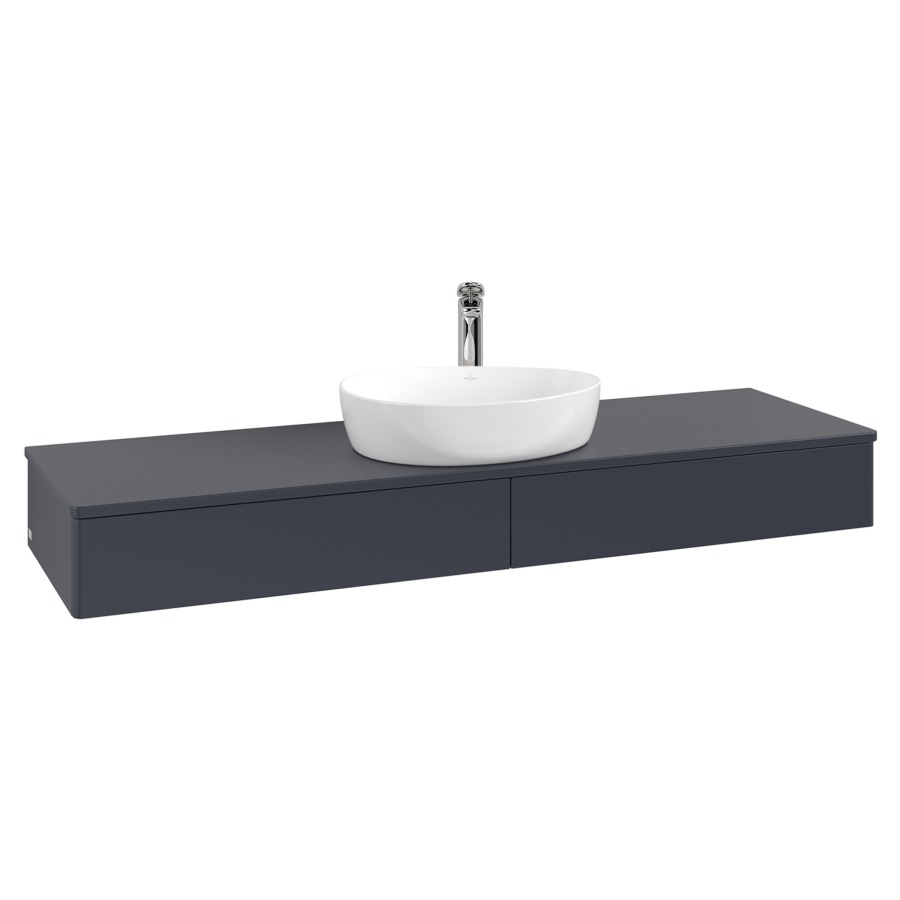 Élément inférieur  Antao
160 x 19 x 50 cm
2&nbsp;éléments de tiroir, 1&nbsp;tiroir chacune
avec siphon gain de place
avec matériel de fixation
pour 1 lavabo à poser 101037/101039/234171
recouvrement avec 1 trou pour robinet