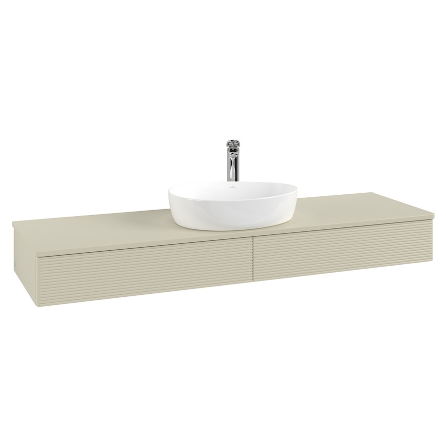 Élément inférieur  Antao
160 x 19 x 50 cm
2&nbsp;éléments de tiroir, 1&nbsp;tiroir chacune
avec siphon gain de place
avec matériel de fixation
pour 1 lavabo à poser 101037/101039/234171
recouvrement avec 1 trou pour robinet