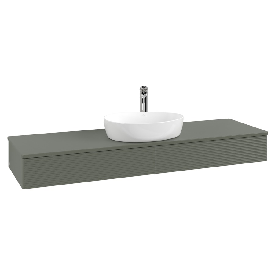 Élément inférieur  Antao
160 x 19 x 50 cm
2&nbsp;éléments de tiroir, 1&nbsp;tiroir chacune
avec siphon gain de place
avec matériel de fixation
pour 1 lavabo à poser 101037/101039/234171
recouvrement avec 1 trou pour robinet