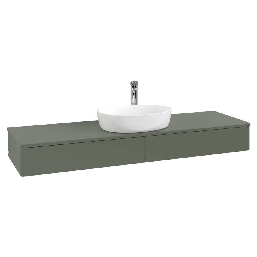 Élément inférieur  Antao
160 x 19 x 50 cm
2&nbsp;éléments de tiroir, 1&nbsp;tiroir chacune
avec siphon gain de place
avec matériel de fixation
pour 1 lavabo à poser 101037/101039/234171
recouvrement avec 1 trou pour robinet