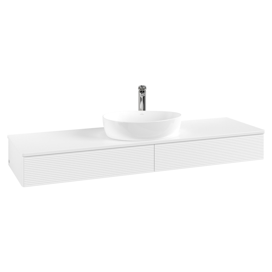 Élément inférieur  Antao
160 x 19 x 50 cm
2&nbsp;éléments de tiroir, 1&nbsp;tiroir chacune
avec siphon gain de place
avec matériel de fixation
pour 1 lavabo à poser 101037/101039/234171
recouvrement avec 1 trou pour robinet