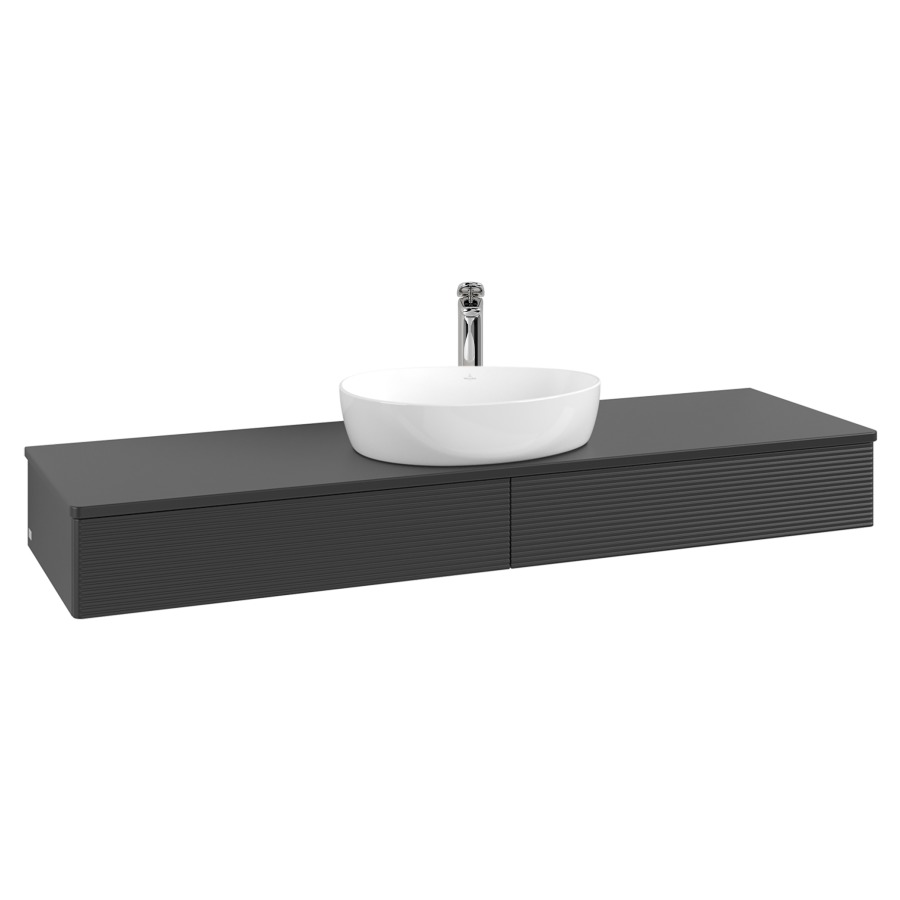 Élément inférieur  Antao
160 x 19 x 50 cm
2&nbsp;éléments de tiroir, 1&nbsp;tiroir chacune
avec siphon gain de place
avec matériel de fixation
pour 1 lavabo à poser 101037/101039/234171
recouvrement avec 1 trou pour robinet