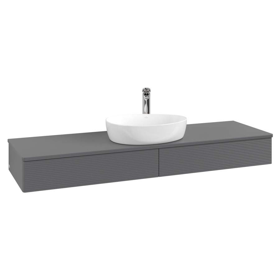 Élément inférieur  Antao
160 x 19 x 50 cm
2&nbsp;éléments de tiroir, 1&nbsp;tiroir chacune
avec siphon gain de place
avec matériel de fixation
pour 1 lavabo à poser 101037/101039/234171
recouvrement avec 1 trou pour robinet