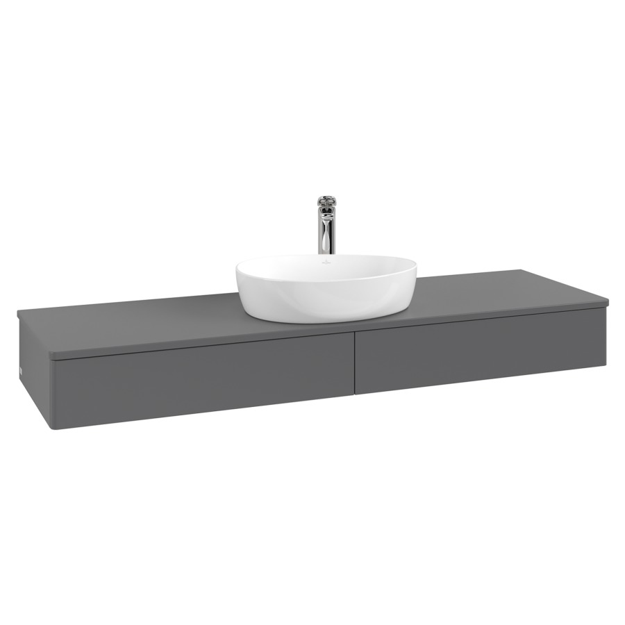 Élément inférieur  Antao
160 x 19 x 50 cm
2&nbsp;éléments de tiroir, 1&nbsp;tiroir chacune
avec siphon gain de place
avec matériel de fixation
pour 1 lavabo à poser 101037/101039/234171
recouvrement avec 1 trou pour robinet