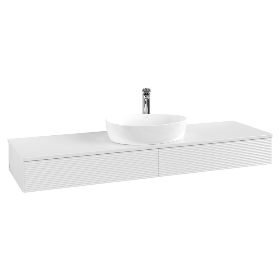 Élément inférieur  Antao
160 x 19 x 50 cm
2&nbsp;éléments de tiroir, 1&nbsp;tiroir chacune
avec siphon gain de place
avec matériel de fixation
pour 1 lavabo à poser 101037/101039/234171
recouvrement avec 1 trou pour robinet