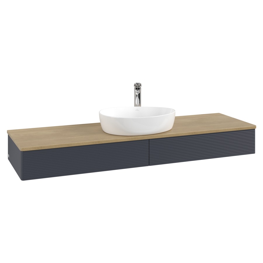 Élément inférieur  Antao
160 x 19 x 50 cm
2&nbsp;éléments de tiroir, 1&nbsp;tiroir chacune
avec siphon gain de place
avec matériel de fixation
pour 1 lavabo à poser 101037/101039/234171
recouvrement Honey Oak, 1 trou pour robinet