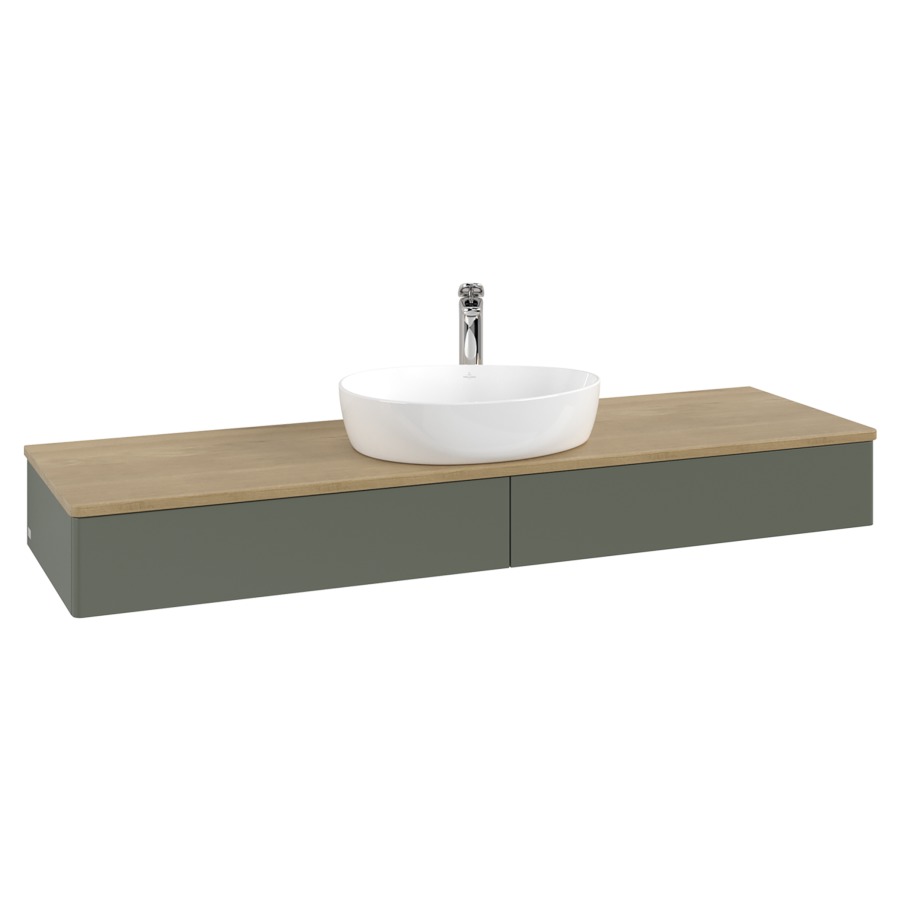 Élément inférieur  Antao
160 x 19 x 50 cm
2&nbsp;éléments de tiroir, 1&nbsp;tiroir chacune
avec siphon gain de place
avec matériel de fixation
pour 1 lavabo à poser 101037/101039/234171
recouvrement Honey Oak, 1 trou pour robinet